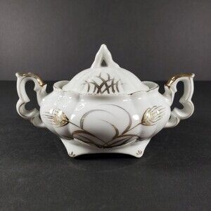 Vintage Lefton China Sugar Bowl Hand Painted Gold Wheat Pattern 20120 Approx 5"